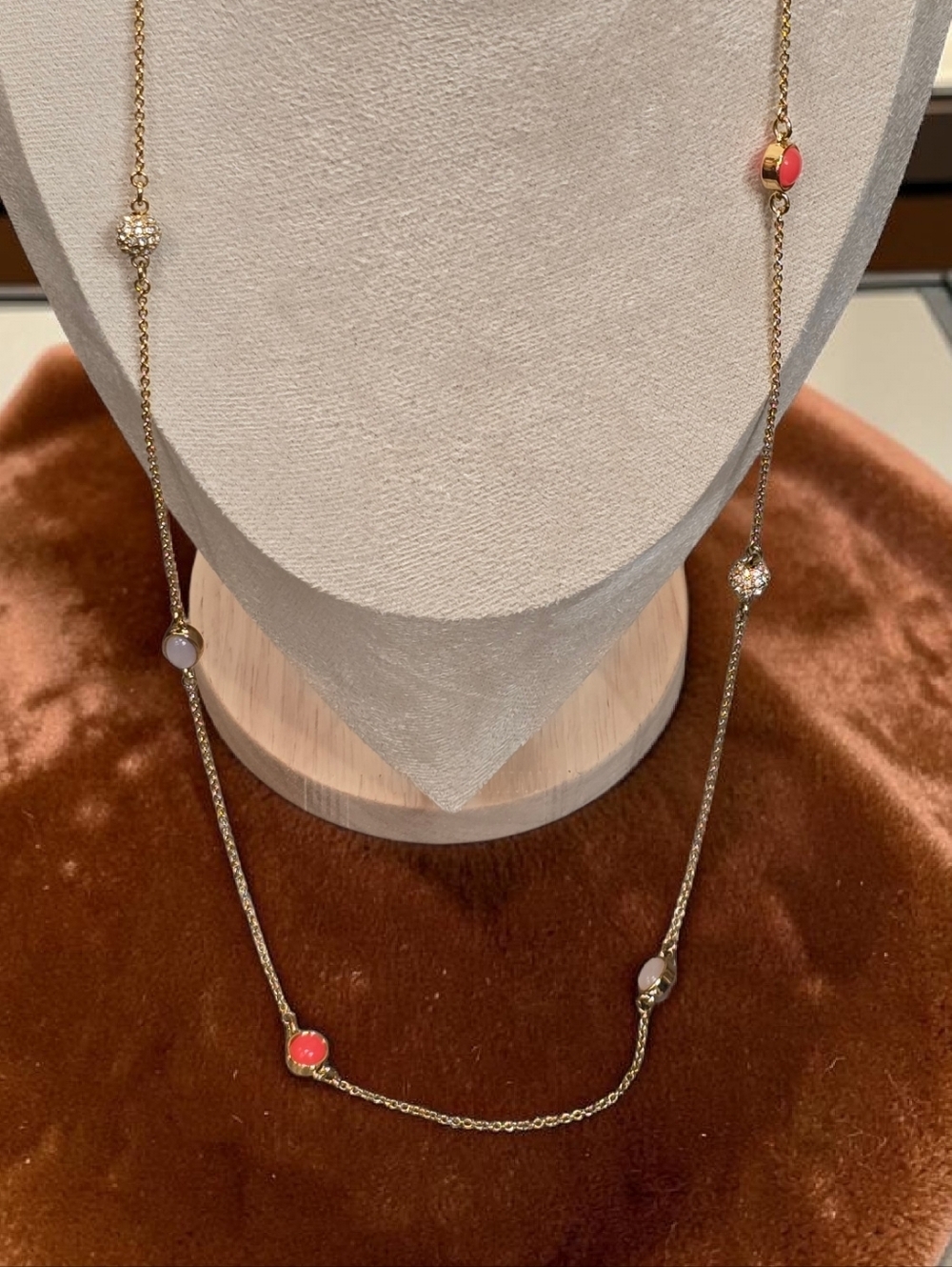 Kate Spade Station Necklace with Coral Colored Stones